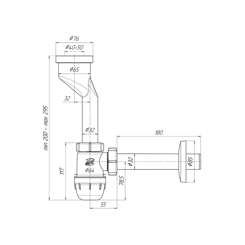 ANI-plast Сифон для пісуару U1003 з виходом на 32 мм, із прямою трубою 32 мм