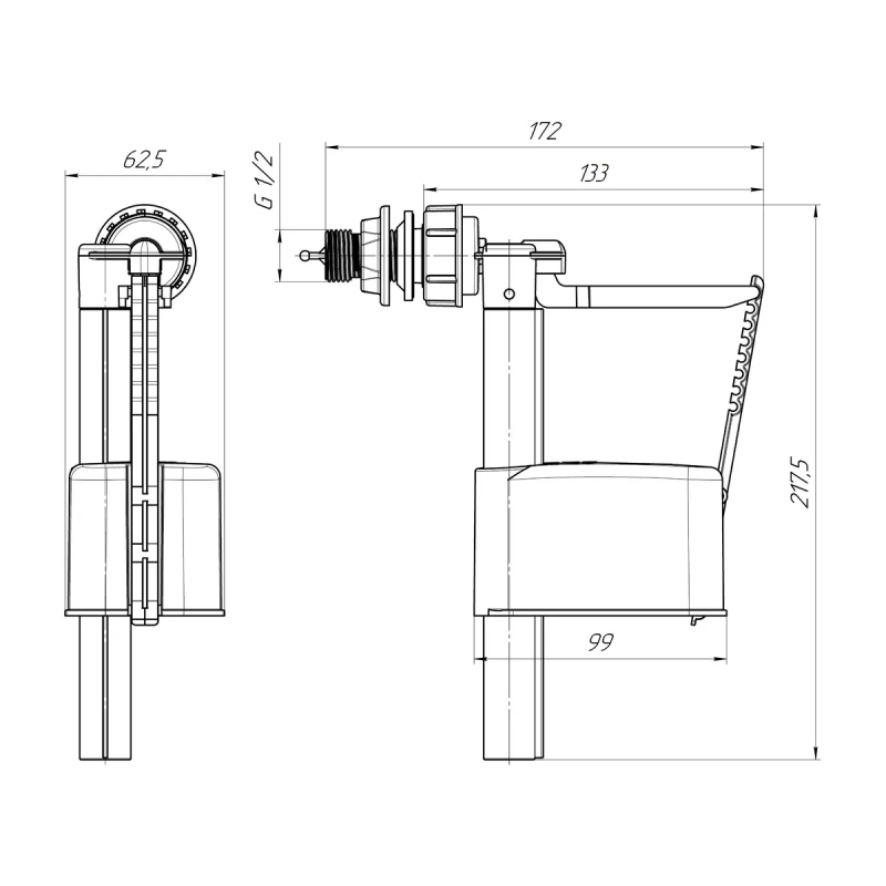ANI-plast Арматура наповнення WC5050 бокова G1/2" з пластиковим штуцером економ