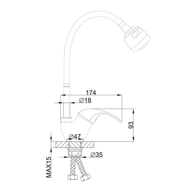 Frap Змішувач для кухні F4303 з гнучким виливом, хром