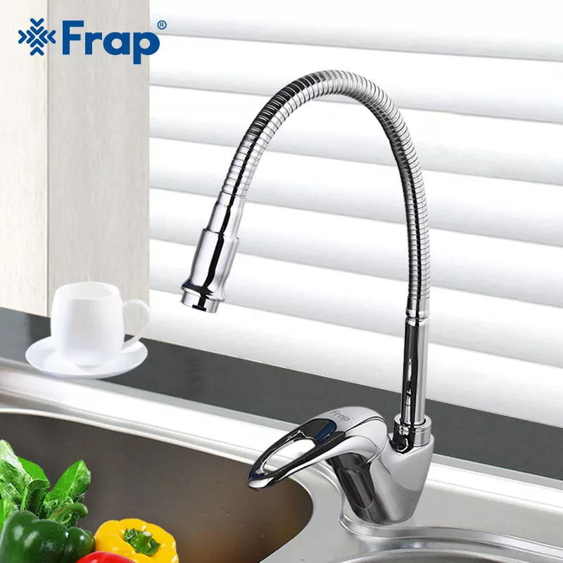 Frap Змішувач для кухні F4303-1 з гнучким виливом, хром
