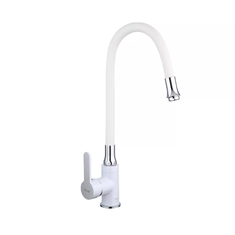 Frap Змішувач для кухні F4041 з гнучким виливом, білий/хром