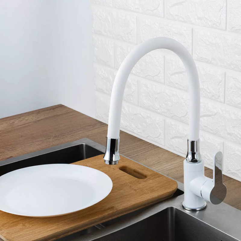 Frap Змішувач для кухні F4041 з гнучким виливом, білий/хром