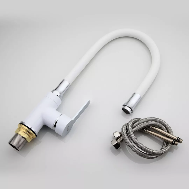 Frap Змішувач для кухні F4041 з гнучким виливом, білий/хром