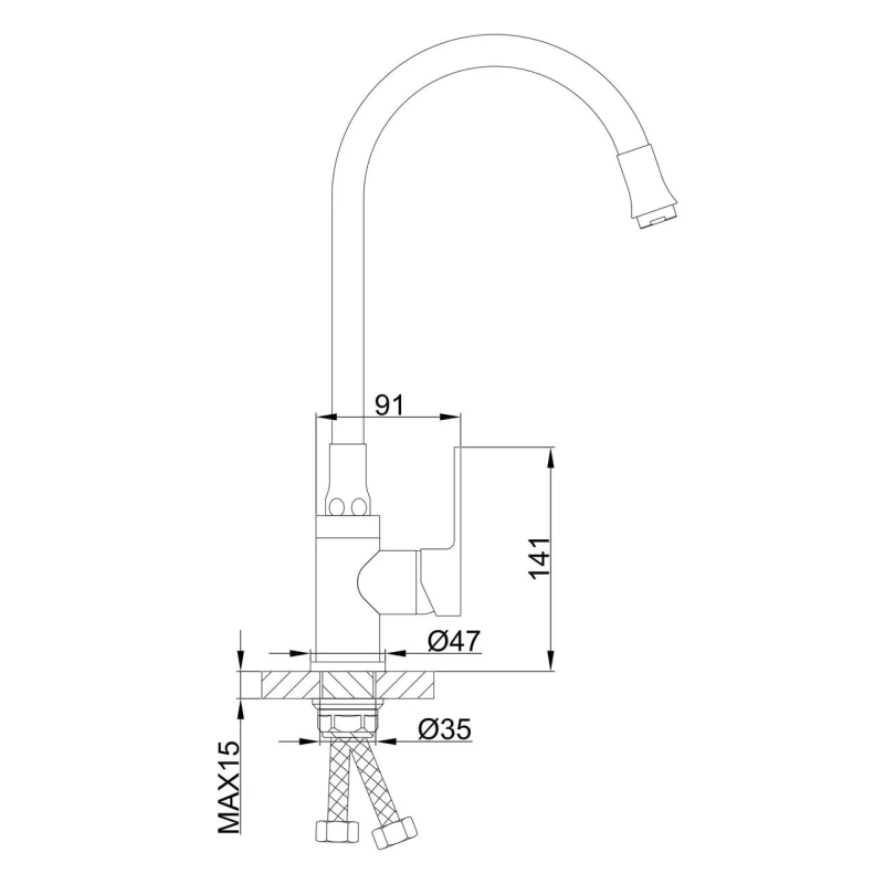Frap Змішувач для кухні F4041 з гнучким виливом, білий/хром