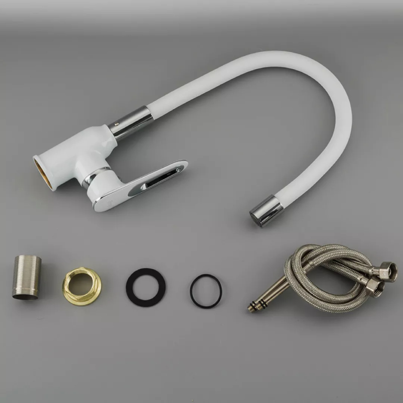 Frap Змішувач для кухні F4049 з гнучким виливом, білий/хром