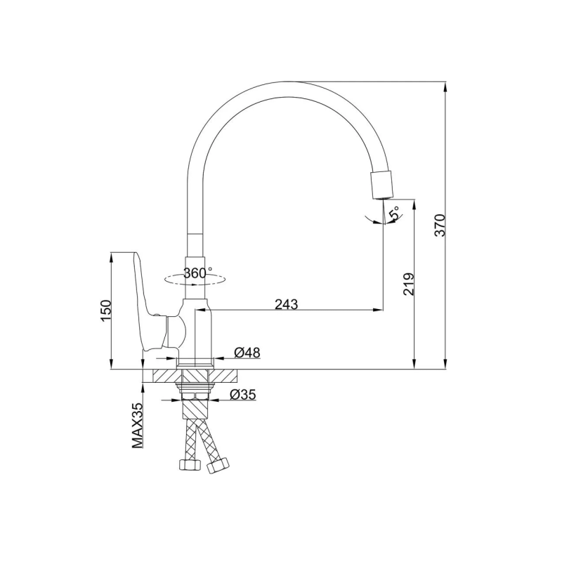 Frap Змішувач для кухні F4049 з гнучким виливом, білий/хром