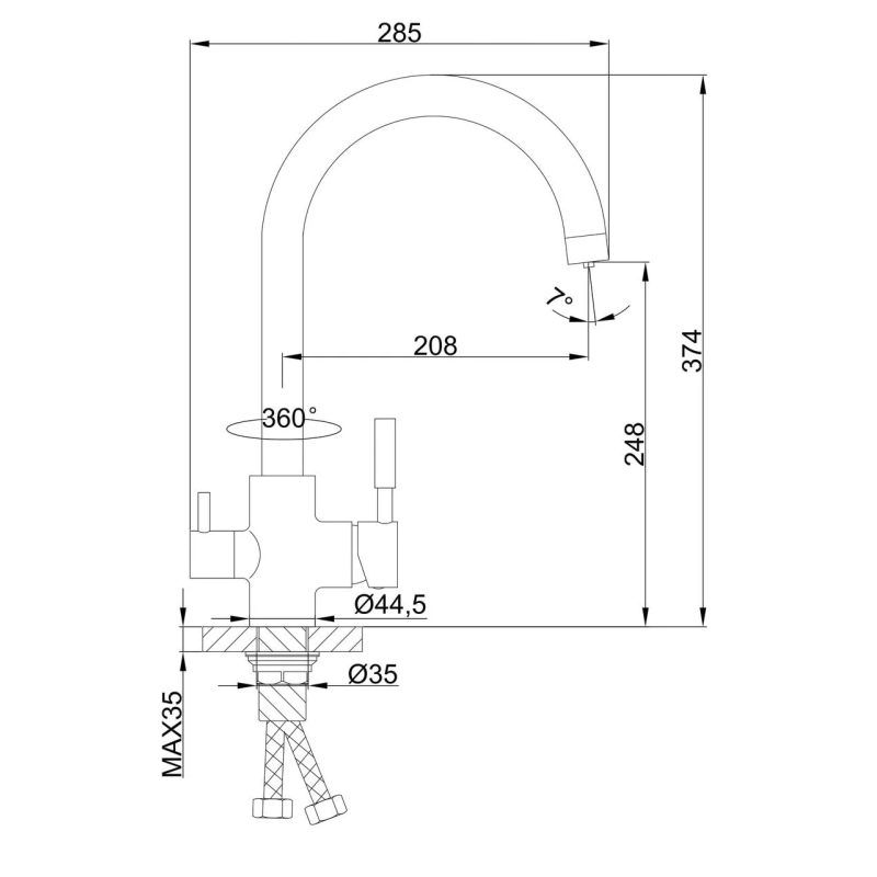 Frap Змішувач на дві води F4352, хром