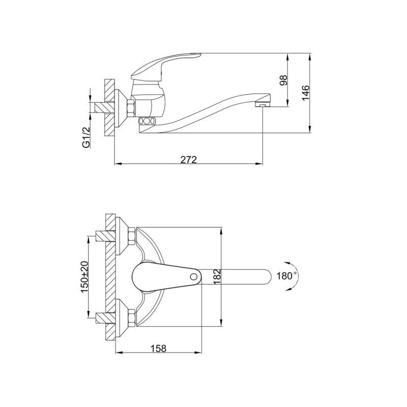 Frap Змішувач для кухні настінний F4621, хром