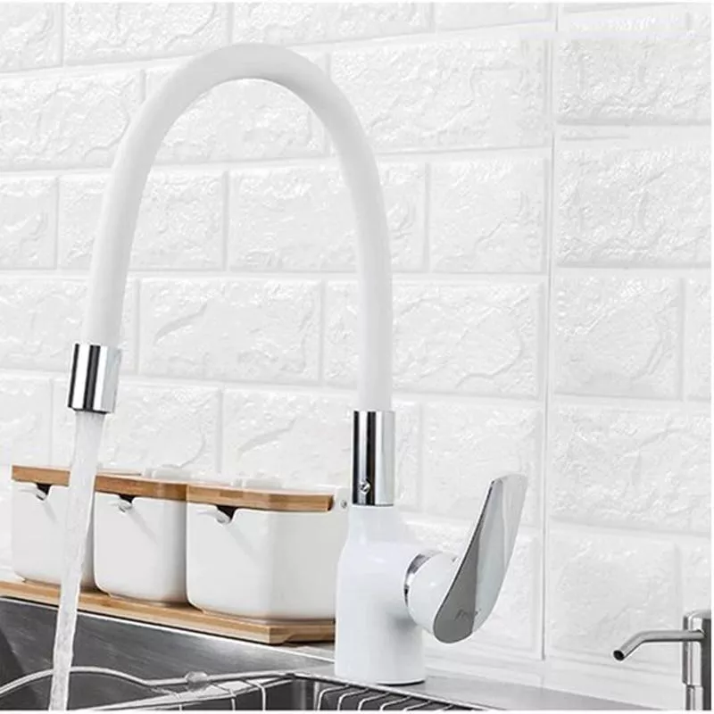 Frap Змішувач для кухні F4453-03 з гнучким виливом, білий/хром