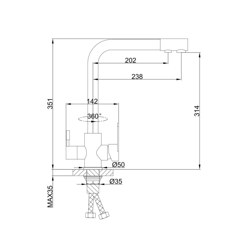 Frap Змішувач для кухні на дві води F4348, сатин