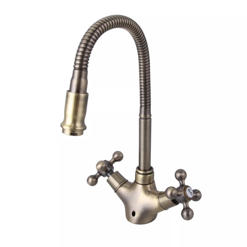 Frap Змішувач для кухні F4319-4 з гнучким виливом, бронза