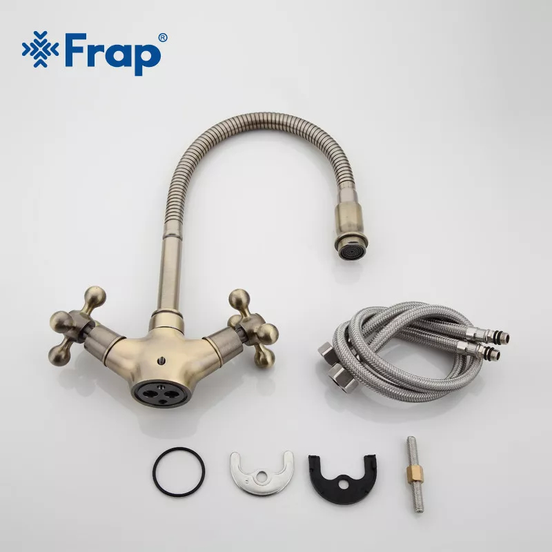 Frap Змішувач для кухні F4319-4 з гнучким виливом, бронза