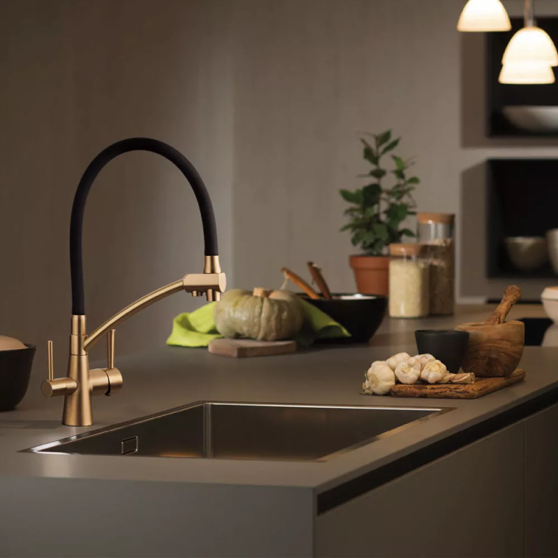 GAPPO Змішувач для кухні на дві води G4398-1 з гнучким виливом, чорний/бронза