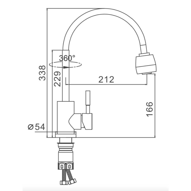 Frap Змішувач для кухні F44899-1 з гнучким виливом, 2 режими