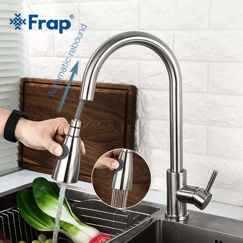 Frap Змішувач для кухні з висувним виливом F60899-1, сатин