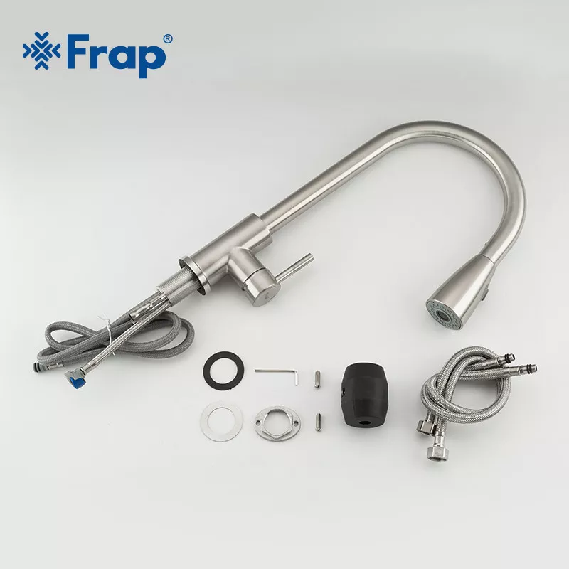 Frap Змішувач для кухні з висувним виливом F60899-1, сатин