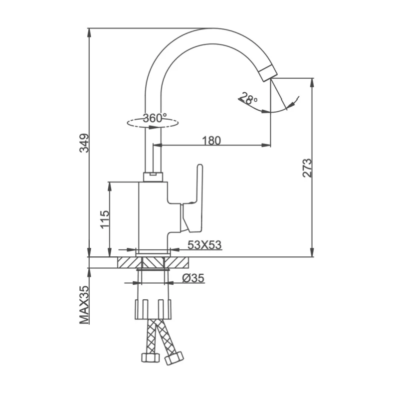 Frap Корпус кухонного змішувача F4460 під гнучкий вилив, хром