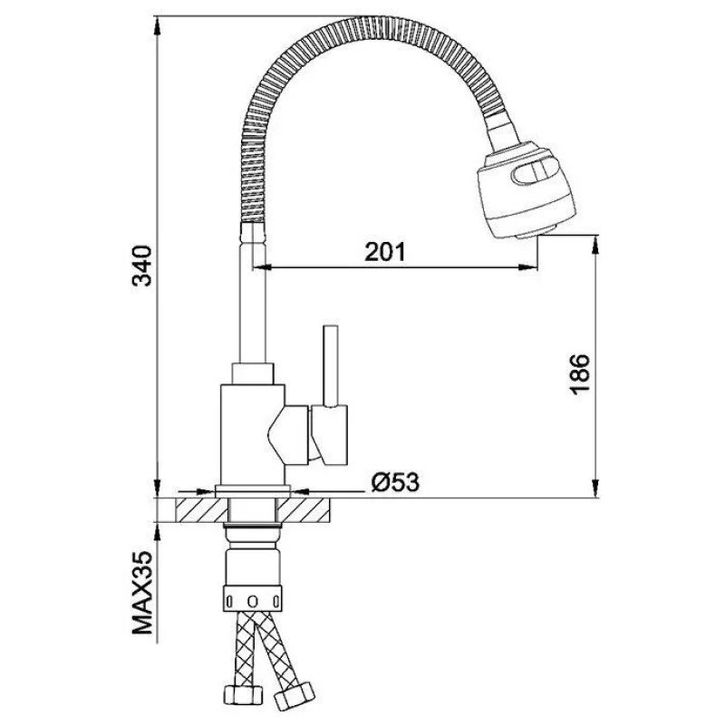 Frap Змішувач для кухні F40993-6 з гнучким виливом, 2 режими