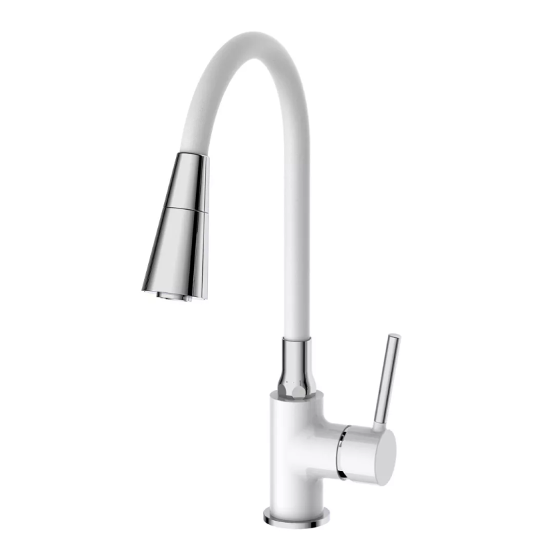 Frap Змішувач для кухні F4044-8 з гнучким виливом, 2 режими, білий/хром