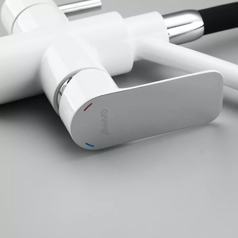 GAPPO Змішувач для кухні на дві води G4348 з гнучким виливом, білий/хром