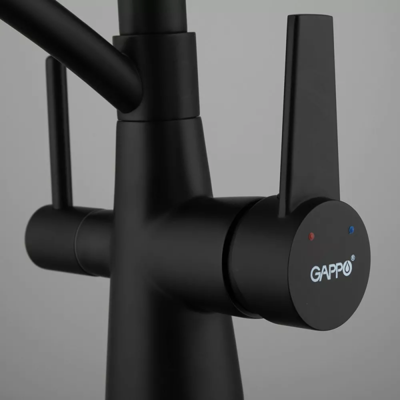 GAPPO Змішувач для кухні на дві води G4398-16 з гнучким виливом, чорний