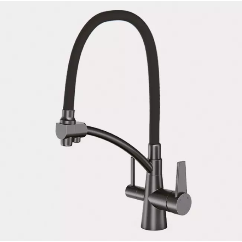 GAPPO Змішувач для кухні на дві води G4398-19 з гнучким виливом, збройова сталь