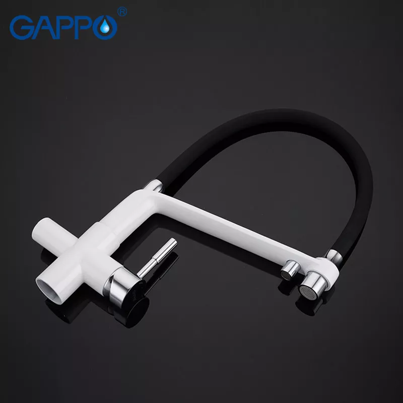 GAPPO Змішувач для кухні на дві води G4398-9 з гнучким виливом, білий/чорний