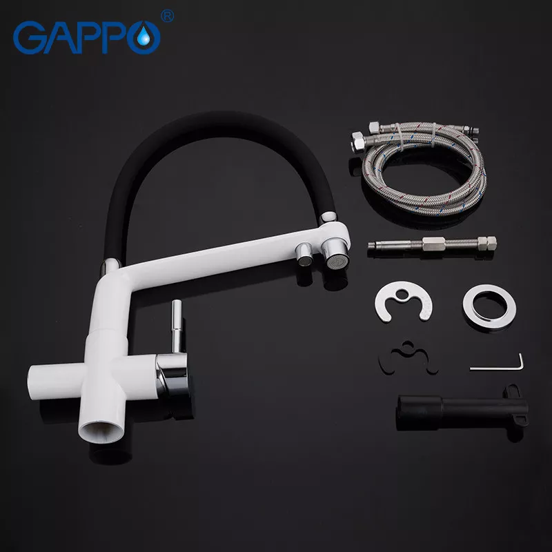 GAPPO Змішувач для кухні на дві води G4398-9 з гнучким виливом, білий/чорний