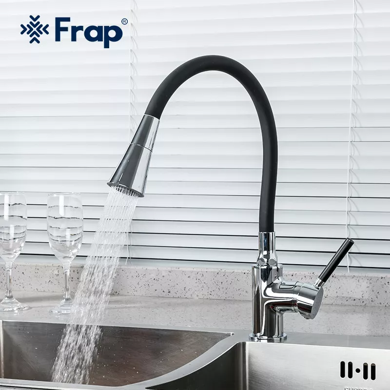 Frap Змішувач для кухні F4044 з гнучким виливом, 2 режими, чорний/хром