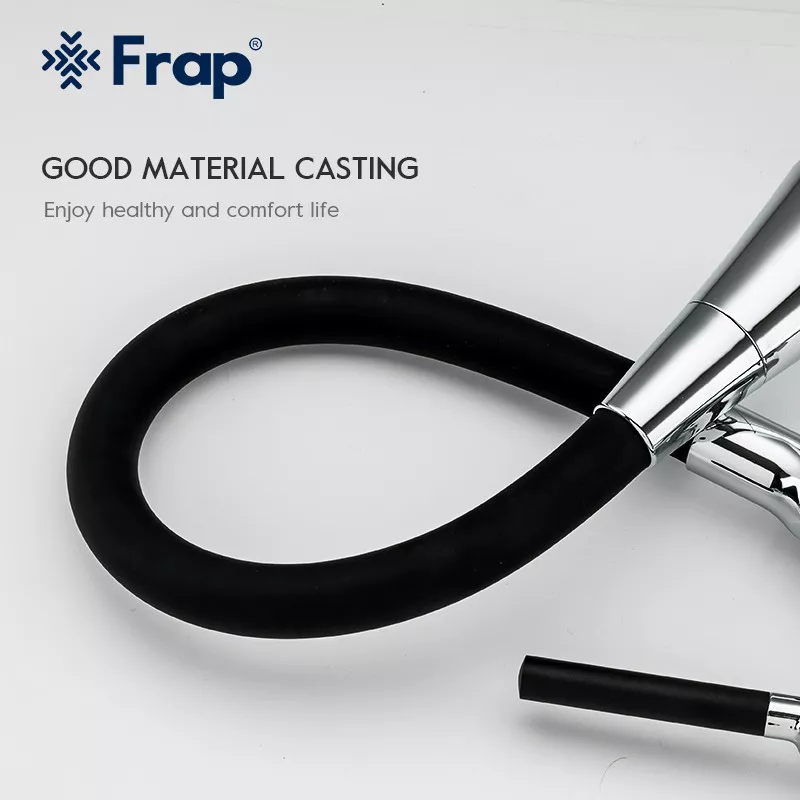 Frap Змішувач для кухні F4044 з гнучким виливом, 2 режими, чорний/хром