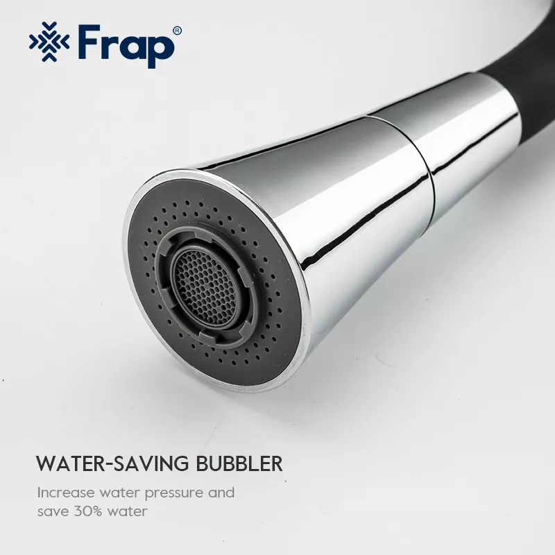 Frap Змішувач для кухні F4044 з гнучким виливом, 2 режими, чорний/хром