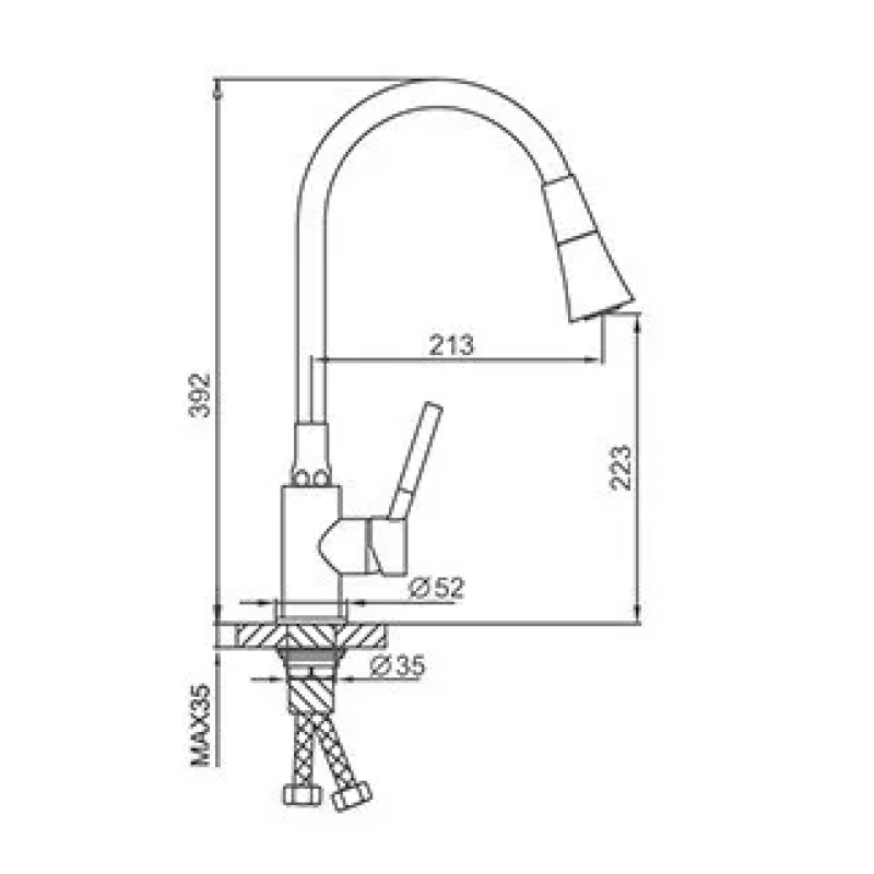 Frap Змішувач для кухні F4044 з гнучким виливом, 2 режими, чорний/хром