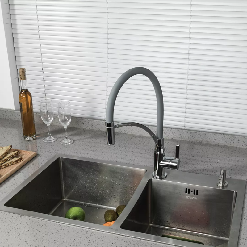 Frap Змішувач для кухні F4552 з гнучким виливом, сірий/хром