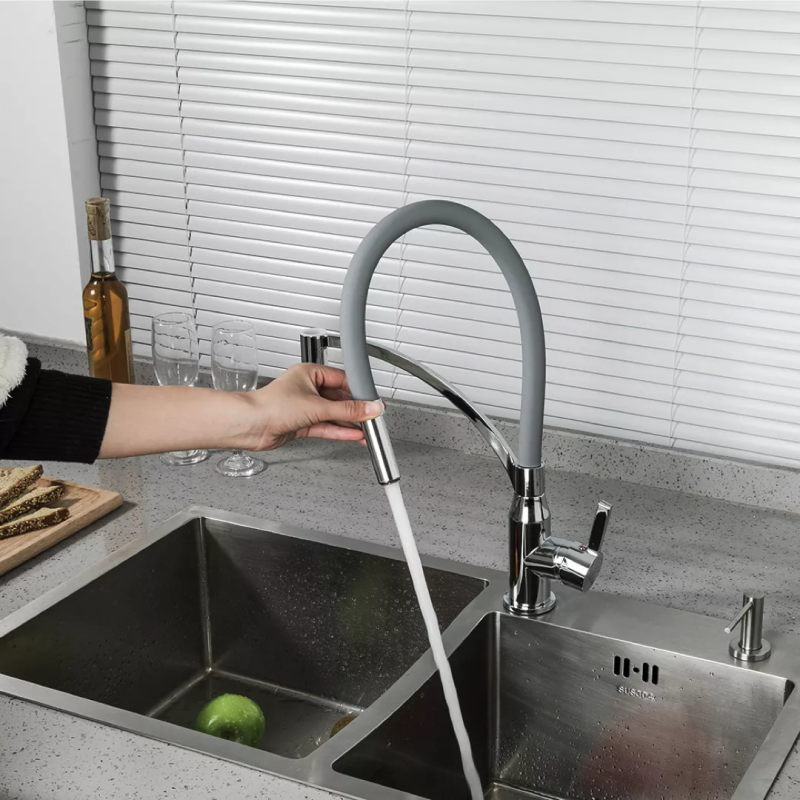 Frap Змішувач для кухні F4552 з гнучким виливом, сірий/хром