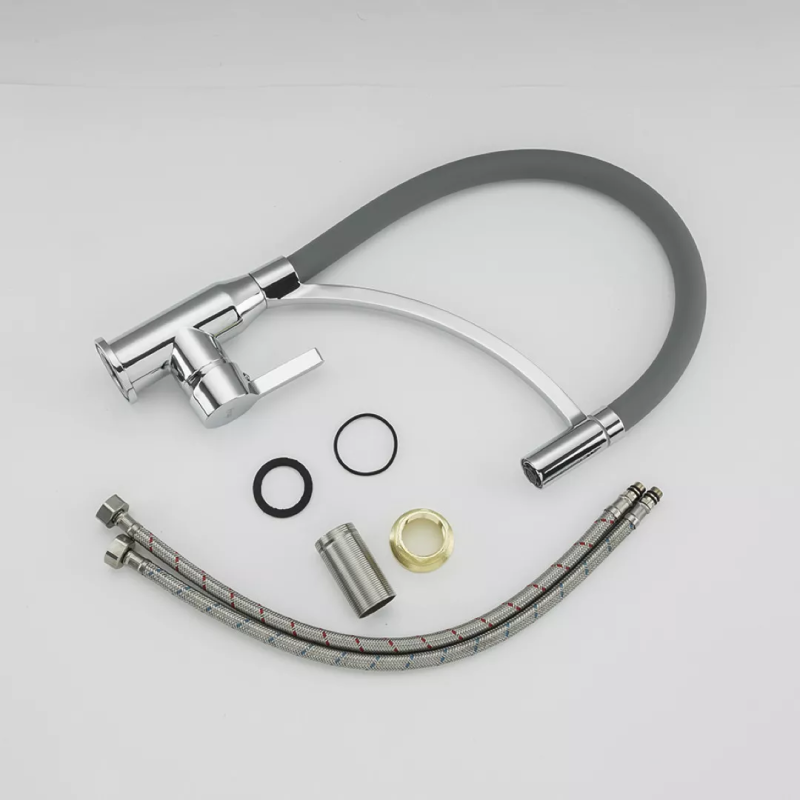 Frap Змішувач для кухні F4552 з гнучким виливом, сірий/хром