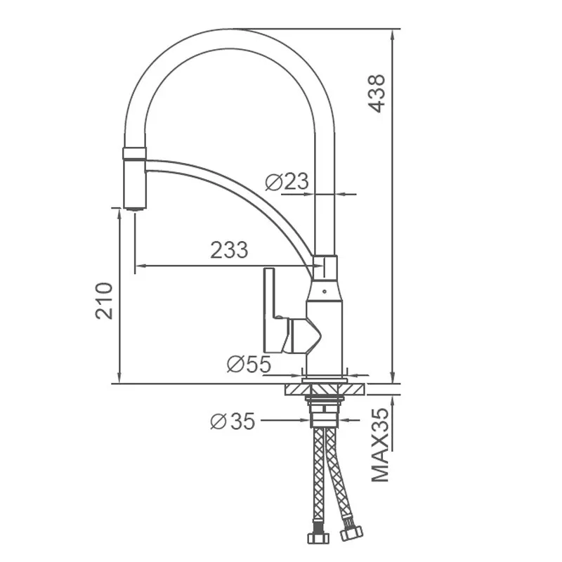 Frap Змішувач для кухні F4552 з гнучким виливом, сірий/хром
