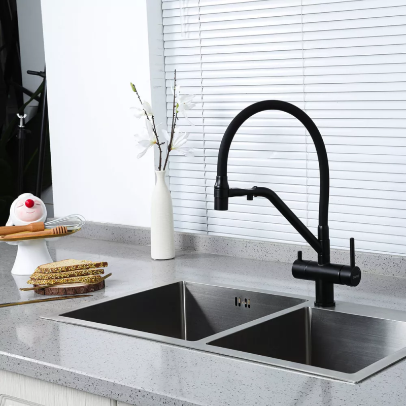 GAPPO Змішувач для кухні з підключенням фільтра G4398-86, чорний