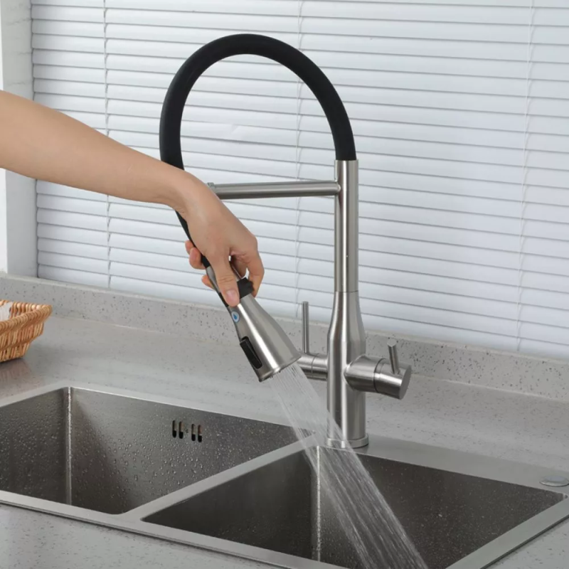 GAPPO Змішувач для кухні G4399-75 із підключенням фільтра питної води, з фіксатором, сатин/чорний