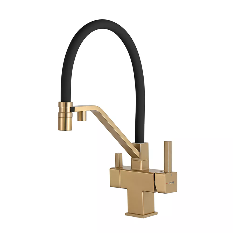 GAPPO Змішувач для кухні під осмос G4395-63 з гнучким виливом, золото