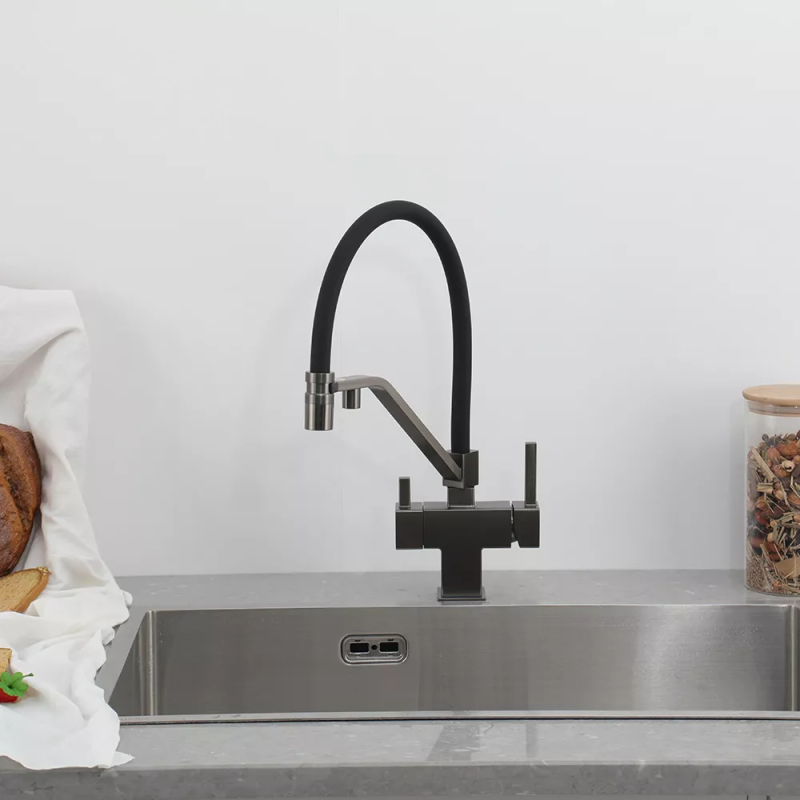 GAPPO Змішувач для кухні під осмос G4395-69 з гнучким виливом, збройова сталь