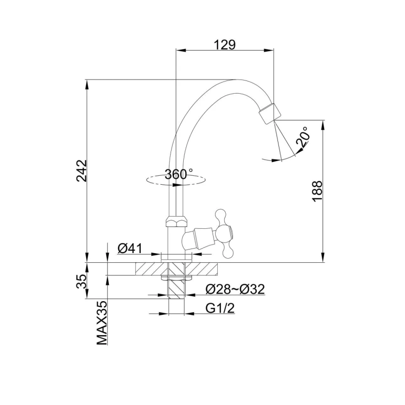 Frap Монокран для кухни F4108, хром