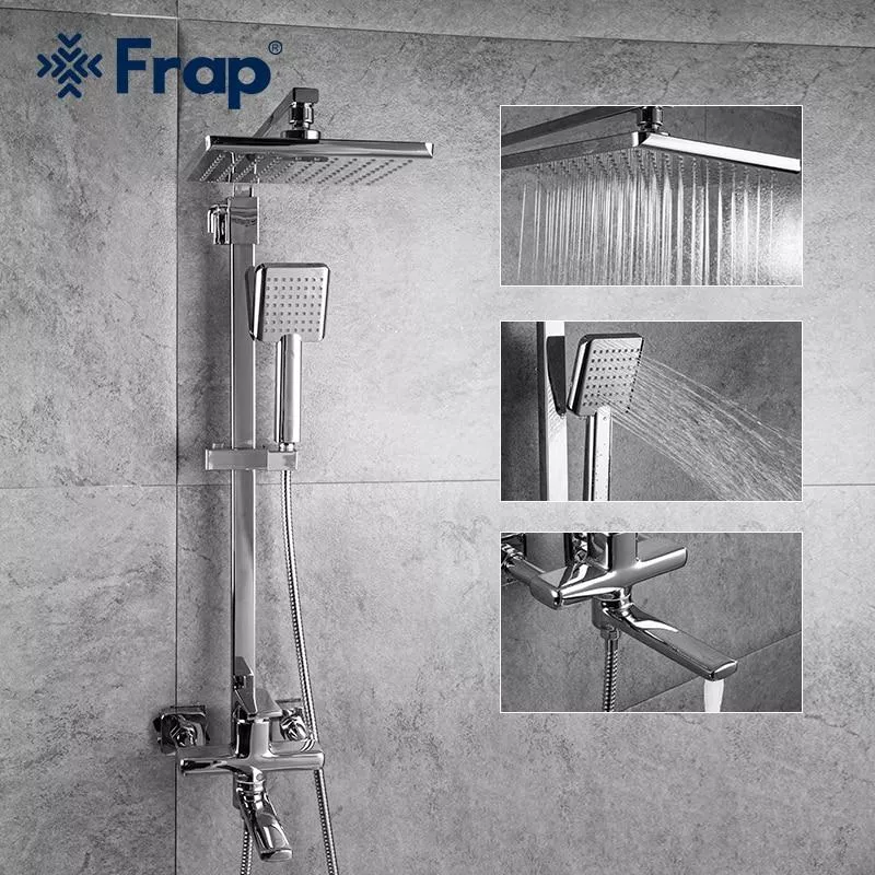 Frap Душова система F2460, поворотний вилив - перемикач на лійку/душ, 1 режим, хром