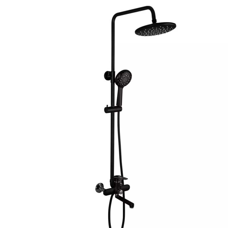 Frap Душова система F2449-6, поворотний вилив - перемикач на лійку, 3 режими, чорний/хром