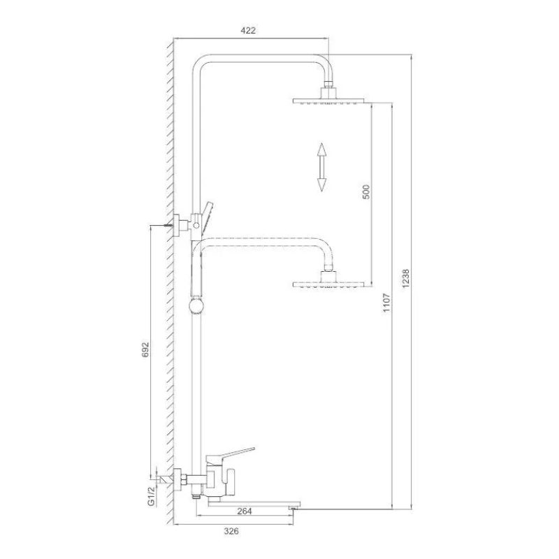 Frap Душова система F2449-6, поворотний вилив - перемикач на лійку, 3 режими, чорний/хром