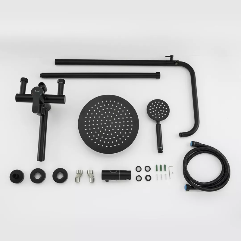 Frap Душова система F24801-6, поворотний вилив - перемикач на лійку, 1 режим, чорний