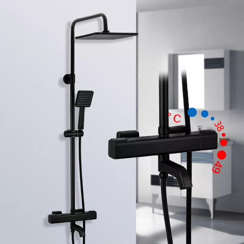 GAPPO Душова система з термостатом G2491-6, вилив - перемикач на лійку, чорний