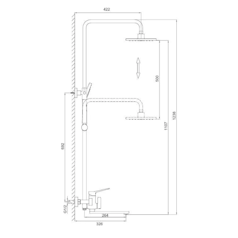 Frap Душева система F2462, поворотний вилив - перемикач на лійку, 3 режими, чорний