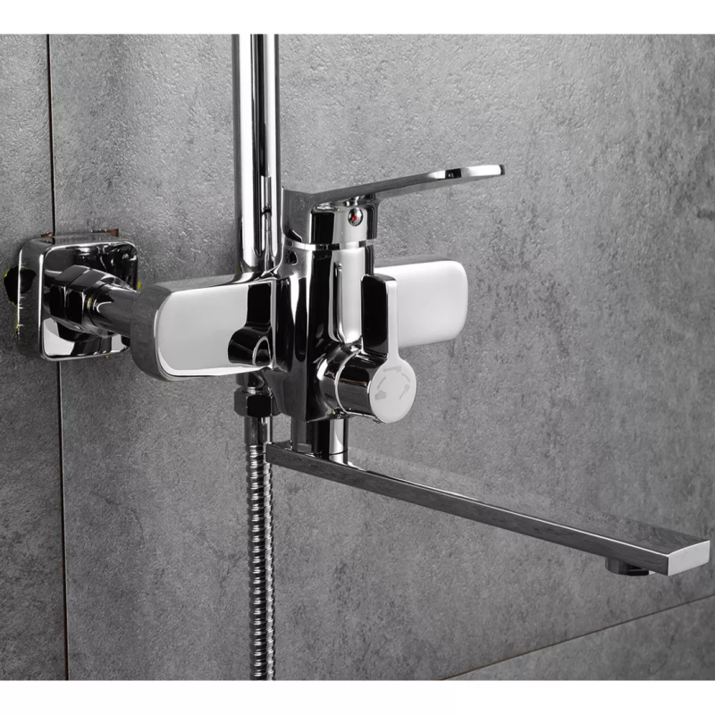 Frap Душева система F2461, поворотний вилив - перемикач на лійку, 3 режими, білий/хром