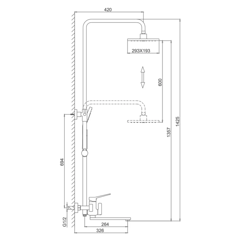 Frap Душева система F2461, поворотний вилив - перемикач на лійку, 3 режими, білий/хром