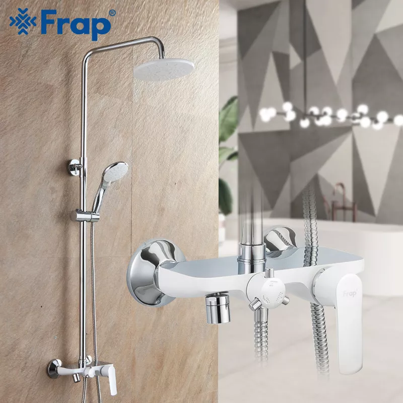 Frap Душова система F2431, поворотний вилив, лійка, білий/хром